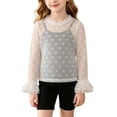 thumbnail image 2 of Girls White Mesh Long Sleeve Top – Lightweight Sheer Layering Shirt with Heart Print, Casual Flowy Blouse for Ages 3-12,Size 4-5 T, 2 of 9