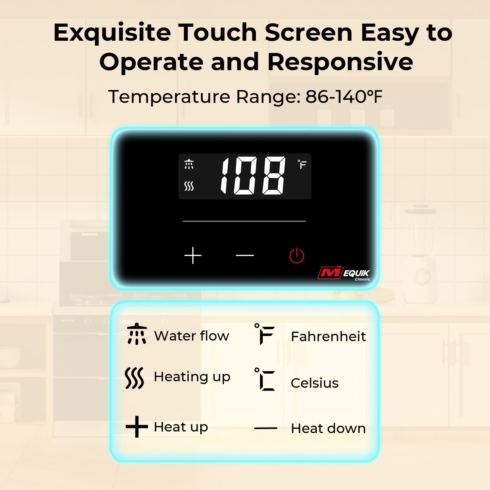 Mizudo EQUIK Classic 6.5 kW 1.13 GPM 240-Volt Touch Screen Residential Tankless Electric Instant Hot Water Heater