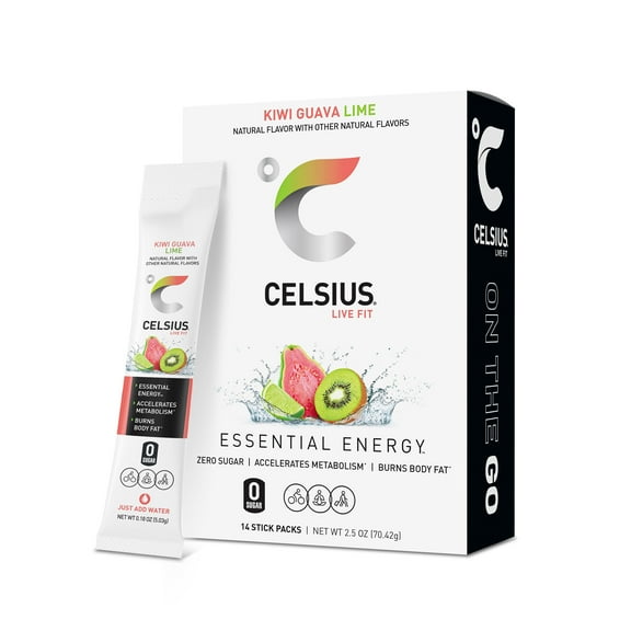 CELSIUS On The Go Energy Drink Mix, Kiwi Guava Lime (14 Stick Pack)