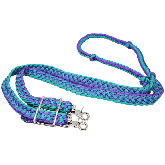 Horse Knotted Roping Western Barrel Reins Nylon Braided Rein Teal 607129