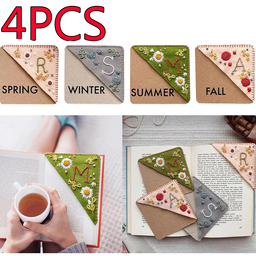 4PCS Book Corner Bookmark Felt Triangle Bookmarks Hand Stitched Felt