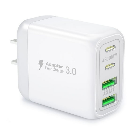 RDRKR 40W USB-C Wall Charger with 4 Ports, Fast Charging Multiport Adapter with Dual PD QC, Compatible with iOS and Android Phones and Tablets(White)