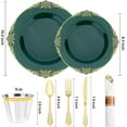thumbnail image 2 of 350 PCS Green and Gold Plastic Plates, Plastic Dinnerware Set for 50 Guests, 100 Disposable Plates, 150 Silverwares, 50 Cups, 50 Napkins for Party, Wedding, Graduation, 2 of 14