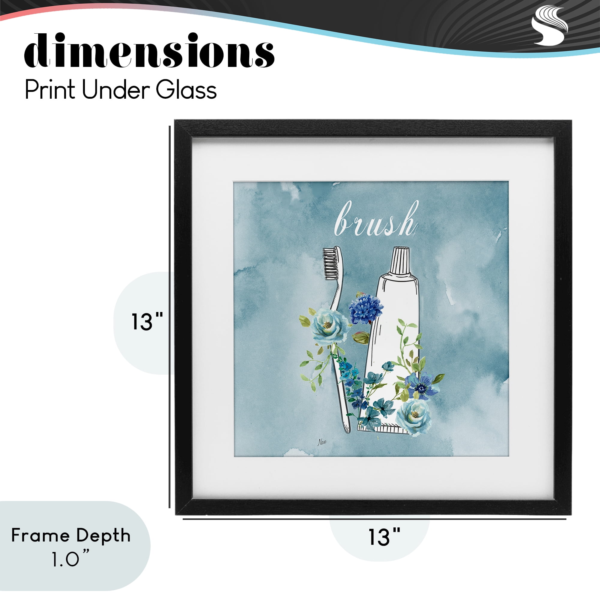 Stupell Industries Floral Bathroom Rules Brush Black Framed Print Under Glass, design by Nan