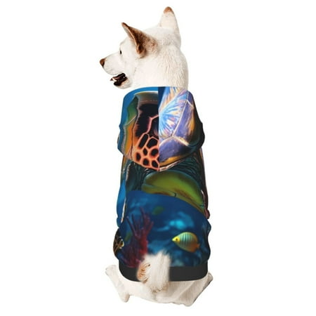 Haiem Ice Blue Ocean Sea Turtle for Winter Dog Hoodie Sweatshirts with Pockets Warm Dog Clothes for Small Dogs Chihuahua-Medium