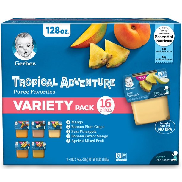 (Pack of 16) Gerber Stage 2, Tropical Adventure Fruit Favorites Purees