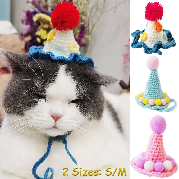 Visland Pet Birthday Hat, Knitted Woolen Yarn Dog Cat Headband Headwear Cap for Party Photo Taking 1PC