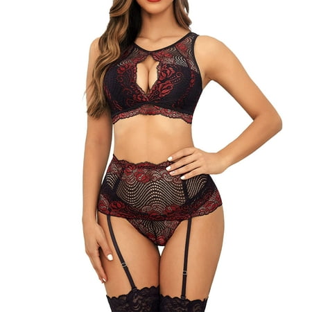 

Women Lingerie Set With Garter Belts Bra And Panty Lace Lingerie