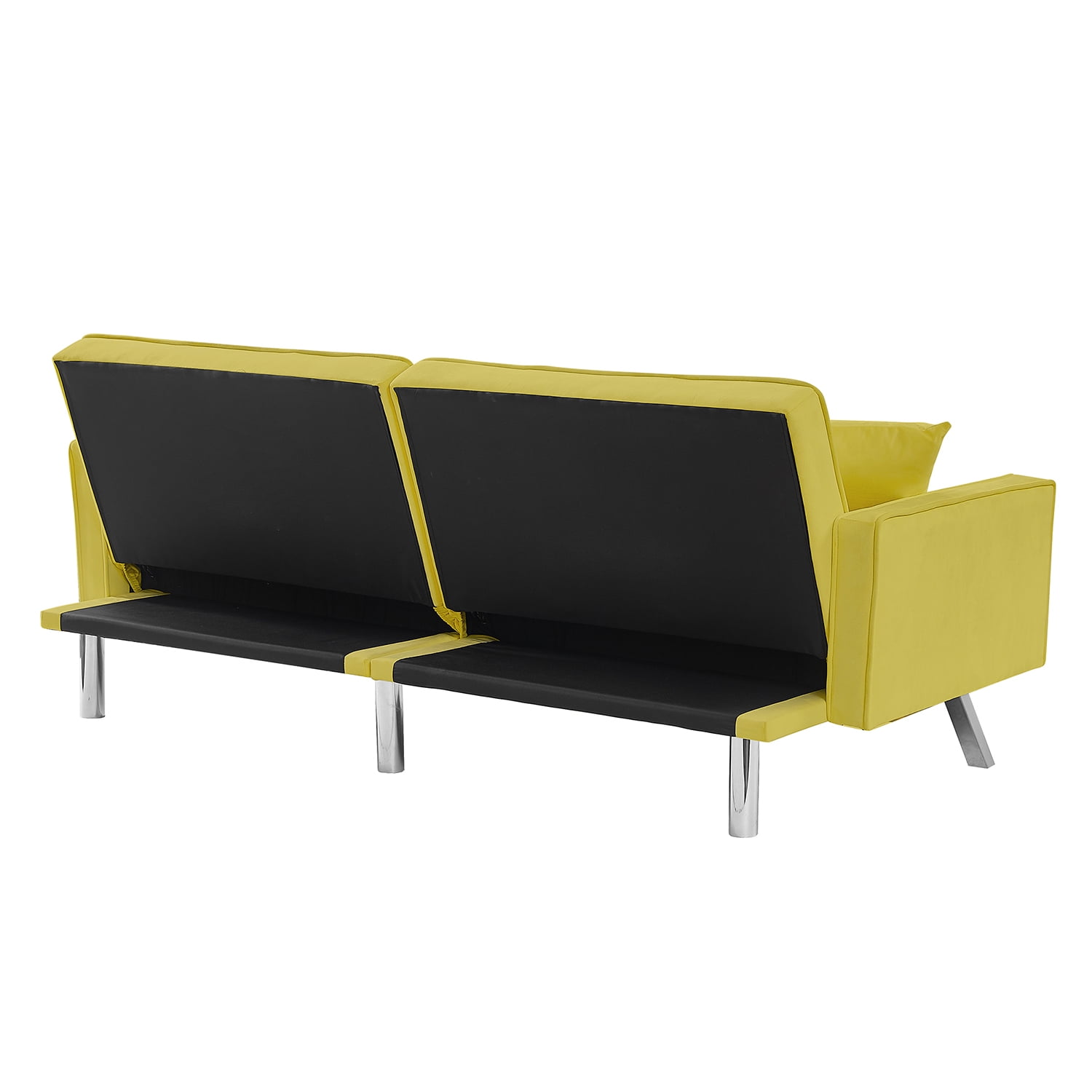 Kadyn Convertible Futon Sofa Bed, Velvet Couch Bed with Armrests and 2 Pillows, Modern Futon Sofa for Compact Living Space, Yellow Kadyn Convertible Futon Sofa Bed, Velvet Couch Bed with Armrests and 2 Pillows, Modern Futon Sofa for Compact Living Space, Yellow