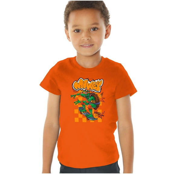 Tales of the Teenage Mutant Ninja Turtles Mikey Skateboard Kids T Shirt (3) for Toddler Boys and Girls, Orange