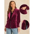 thumbnail image 2 of DARING DIVA Women's Velvet Notched Lapel Double Breasted Blazer Jacket S Dark Red, 2 of 6