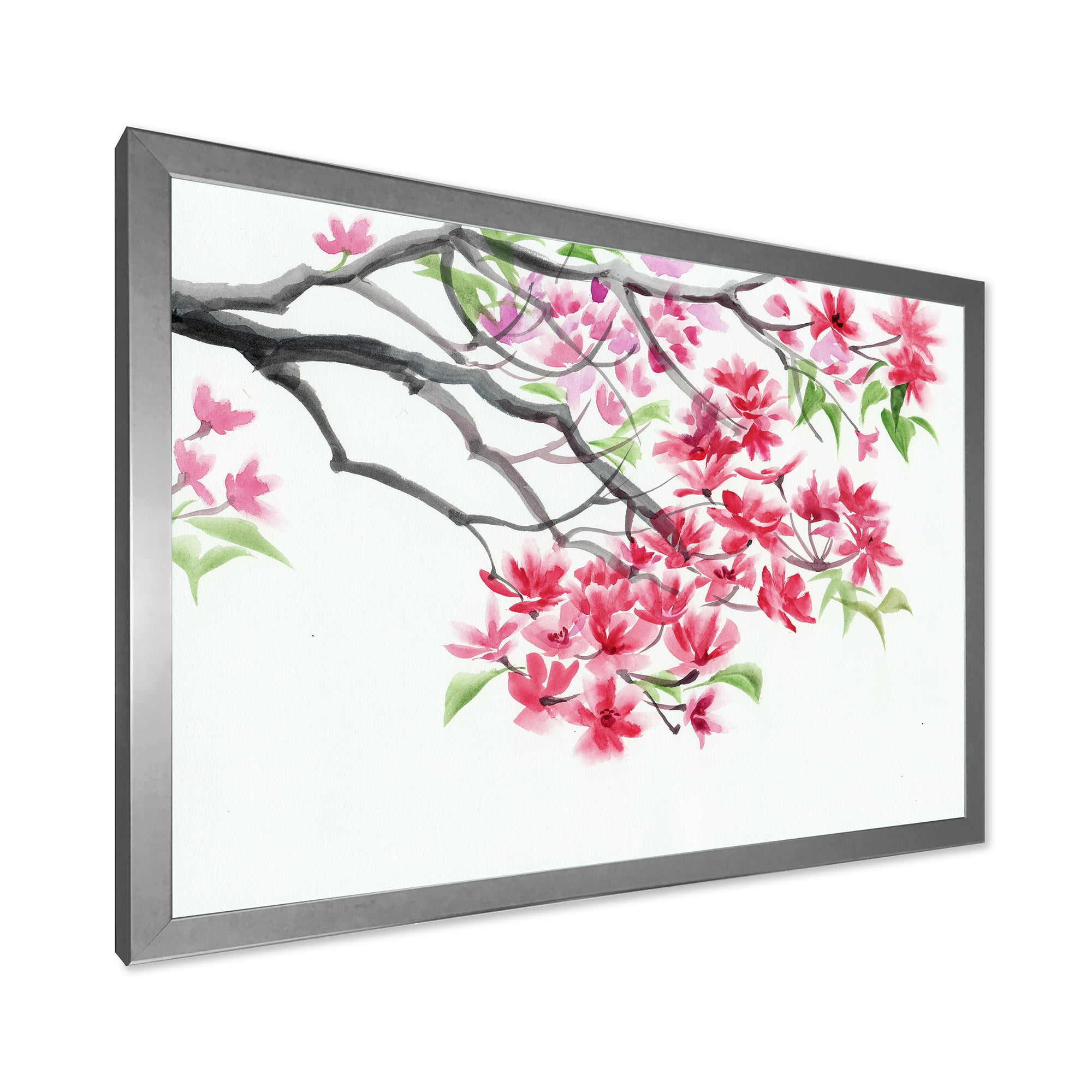 Designart 'Red Blossoming Tree On White' Traditional Framed Art Print