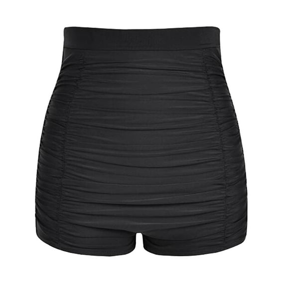 SWSMCLT Women's High Waist Swimming Pleated Bathing Suit Swim Board Shorts Tummy Control Ruched Swimwear Shirred Boyshorts Plus Size Swimsuit Bikini Bottoms Trunks Boyleg Black Small