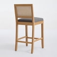 thumbnail image 4 of Jianyuan Song 2 Pcs Rattan Back Bar Stools Set, Solid Wood Bar Height Chairs with Linen Cushion, 38.6" Tall Kitchen Island Stools for Dining Room & Café, Gray, 4 of 15