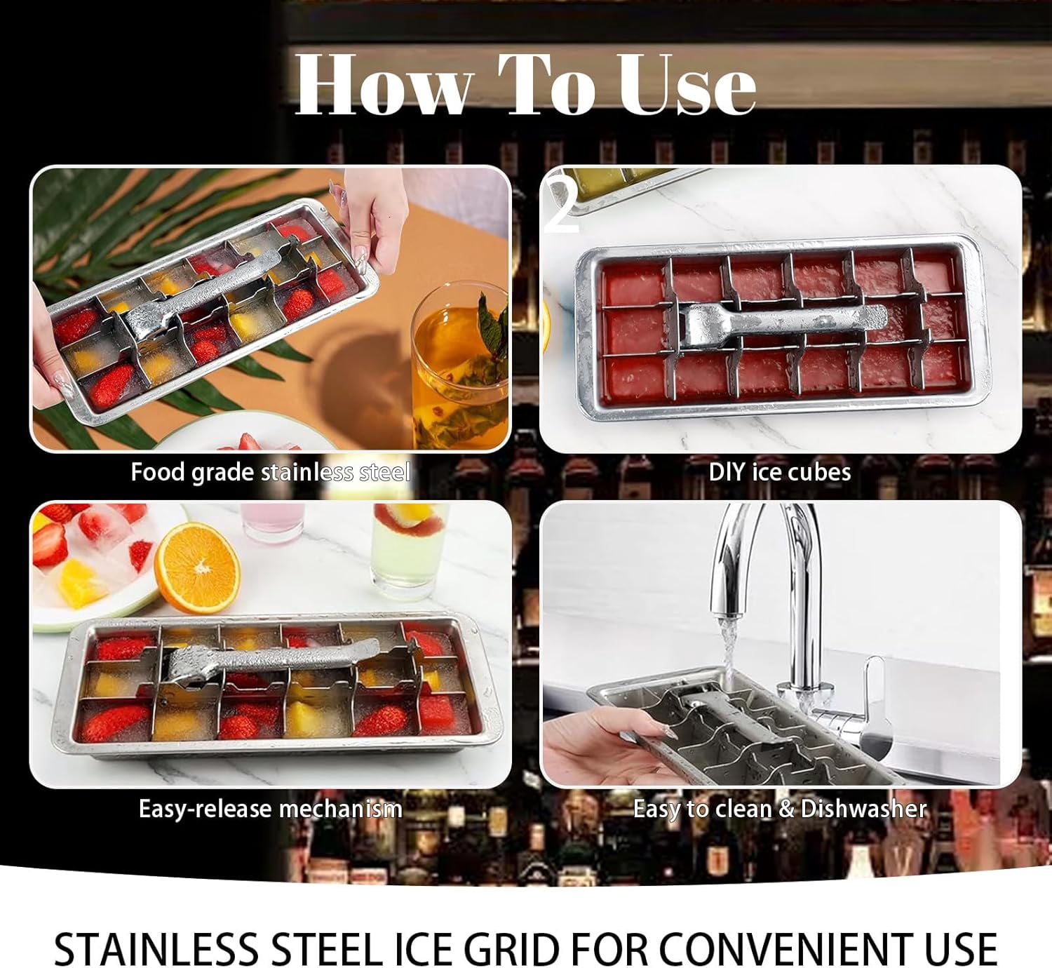 Stainless Steel Ice Cube Trays for Freezer, Metal Ice Tray with Lever, Vintage Inspired Icecube Tray, Retro Metalice Handle Made Icecubetray, Heavy Duty Metallic Icetray for Kitchen & Bar