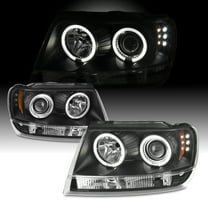 AKKON - For Jeep Grand Cherokee Black Bezel Dual Halo Ring Projector LED Headlights Head Lamps Replacement Pair