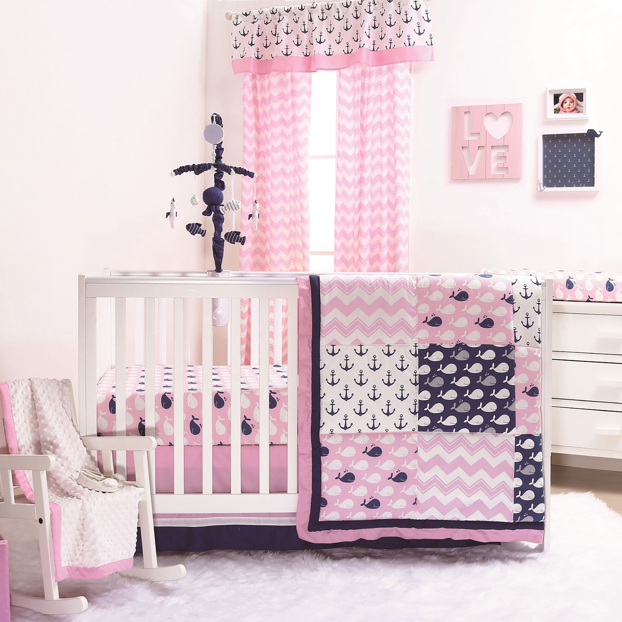 The Peanut Shell 3 Piece Baby Girl Crib Bedding Set - Pink ...