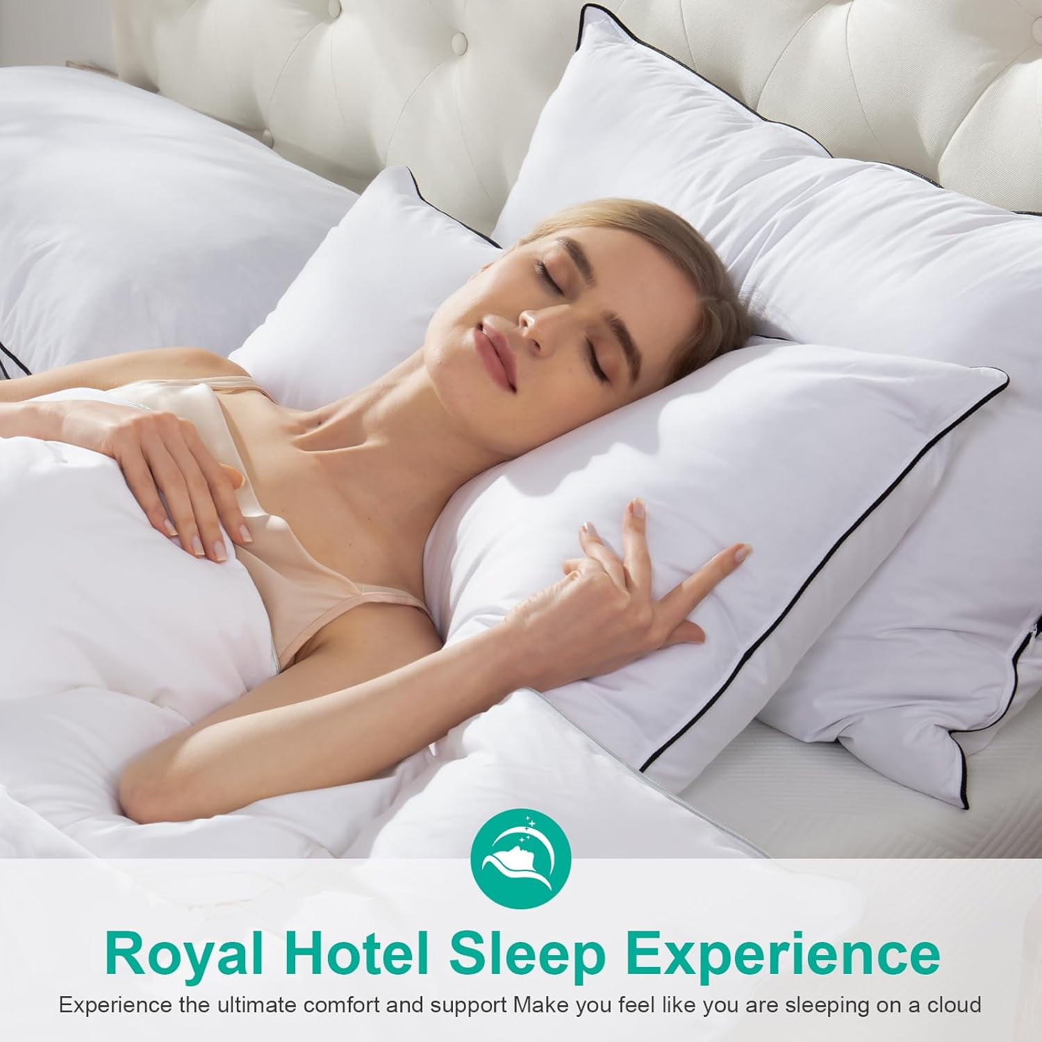 APSMILE Medium Firm Feathers Down/Poly Pillow Queen Size Set of 2, Luxury Feather Pillow for Sleeping, 100% Organic Cotton Cover Hotel Bed Pillow, Wrapped in Polyester (White, 20"x30")