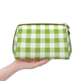 thumbnail image 4 of Naloa White Green Plaid Leather Makeup Bag for Purse Travel, Portable Small Cosmetic Organizer for Women and Girls, Make up Bag with Zipper, 4 of 8