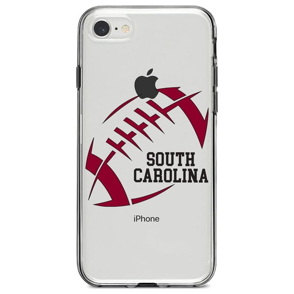 DistinctInk Clear Shockproof Hybrid Case for iPhone 7 8 SE (2020 Model) 4.7" Screen TPU Bumper Acrylic Back Tempered Glass Screen Protector - South Carolina Football - Garnet, Black