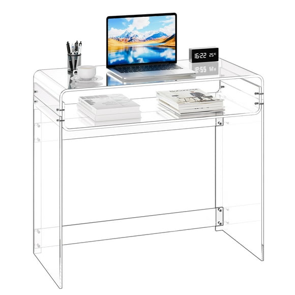 VEVOR Acrylic Table, 2 Tiers Clear End Table with Storage Shelf, Modern Rectangle Acrylic Side Desk, Transparent Thick Desk Nightstand for Bedroom, Office, Living Room, 15.7 x 33.5 x 29.5 in (Clear)