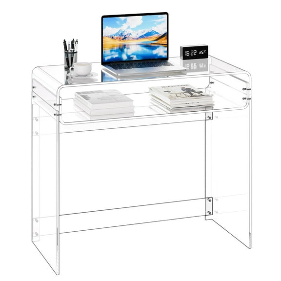 VEVOR Acrylic Table, 2 Tiers Clear End Table with Storage Shelf, Modern Rectangle Acrylic Side Desk, Transparent Thick Desk Nightstand for Bedroom, Office, Living Room, 15.7 x 33.5 x 29.5 in (Clear)