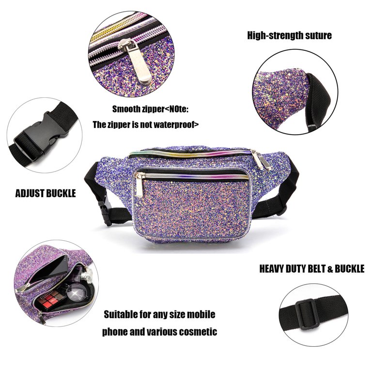 Fanny Pack for Women Party Waist Festival Money Belt Leather Pouch Concert  Holographic Wallet Bum Bag Tote Silver