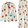 thumbnail image 4 of Top-kevin Wine Glasses Hearts Music Stars Women's Long-Sleeve Shirt And Full-Length Bottom Pajama Set, 4 of 12