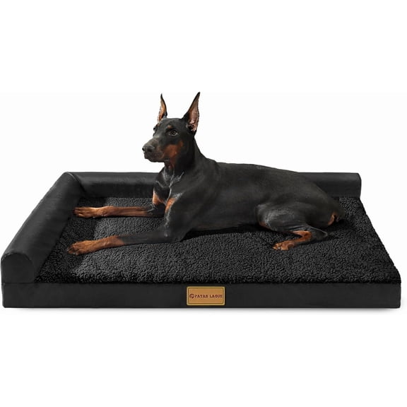 Orthopedic L Shaped Dog Bed XL 48"L x 30"W x 3.5"Th with Waterproof Removable Washable Cover Nonskid Bottom Black