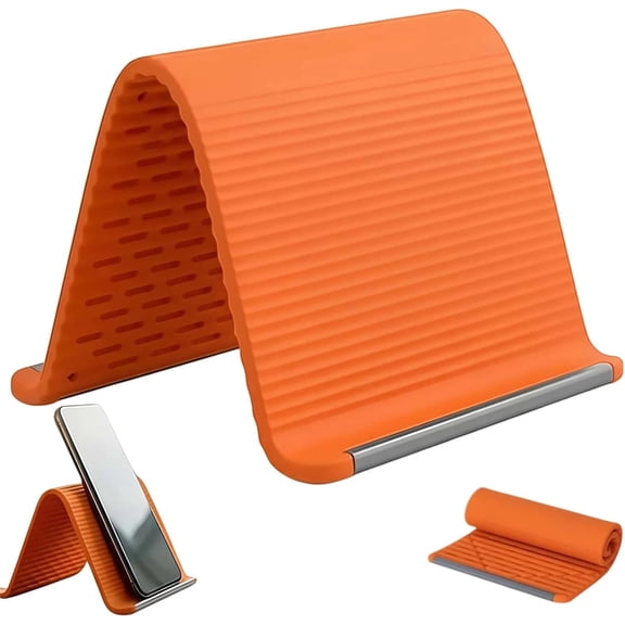 Portable Foldable Silicone Phone Holder, Bendable Freely into Any Shape, Multi-Angle Adjustable Silicones Cell Phone Holder, Flexible Silicone Phones Stand for Home, Office, Travel(Orange)