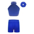 thumbnail image 2 of TSSOE Kids Girls Halter Crop Top with Gymnastic Shorts Set Ballet Belly Latin Dance Costume Figure Skating Outfits Blue 8, 2 of 7