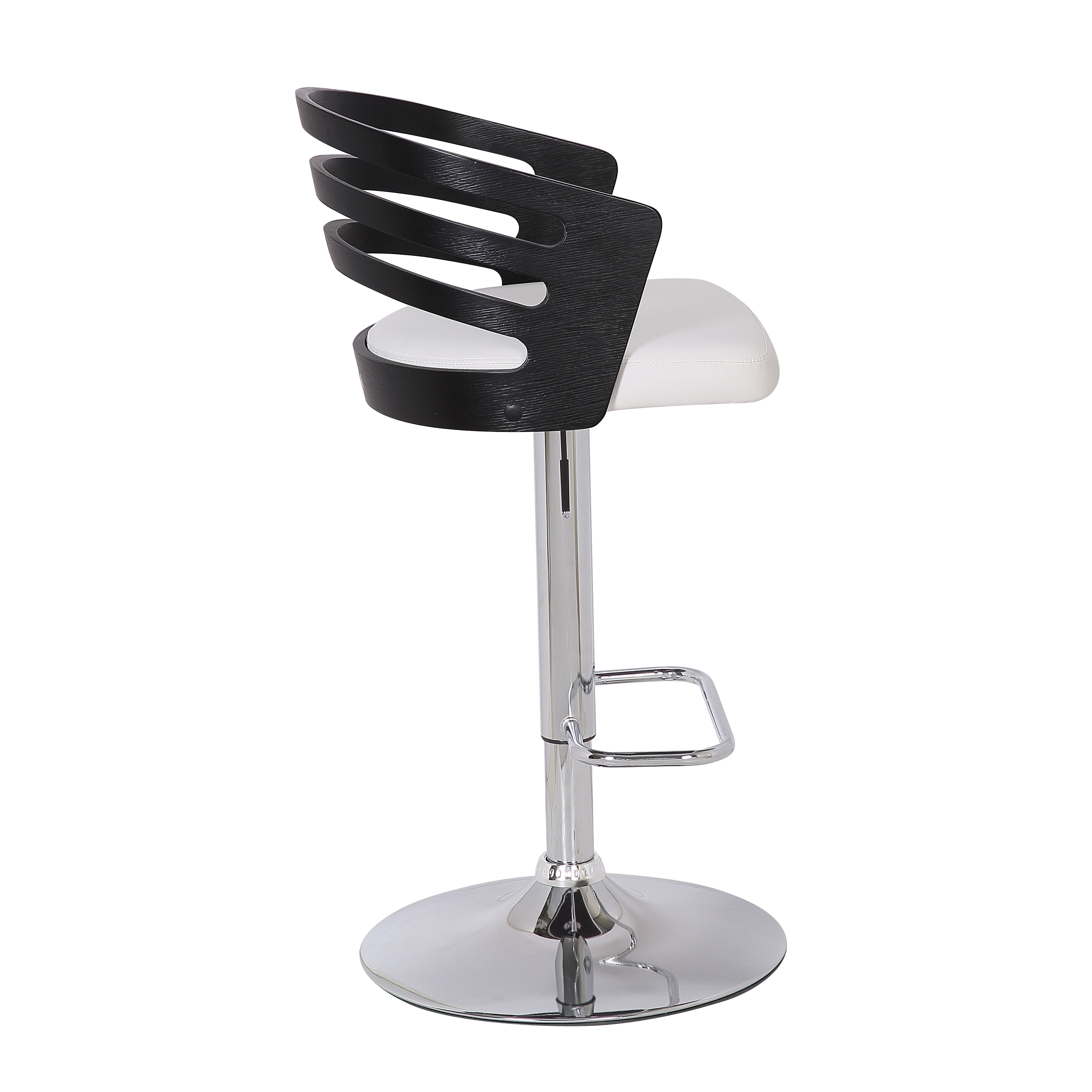 Modern Wood Back Adjustable Swivel Bar Stool with Cushion, Black