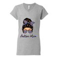 thumbnail image 3 of Autism Awareness Mom Life Messy Hair Bun | Cool Support Neon Print Bandana Mother's Day Women's Standard V-Neck Tee, Heather Grey, Large, 3 of 5