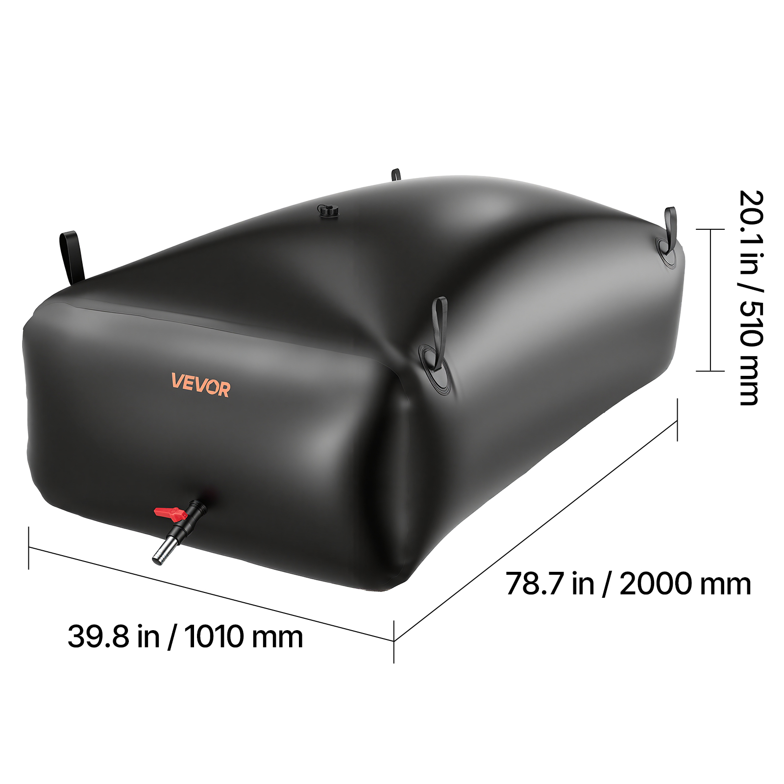 VEVOR Water Storage Bladder, 264.2 Gal Collapsible Water Storage Bag, Wear-Resistant 1000D PVC Soft Waters Bag, Leakproof Camping Tank Containers for Garden Irrigation RV Emergency Use, Black