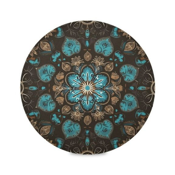 WOBOGO Turquoise Mandalas Round Placemats Set of 1 Heat Resistant Washable Kitchen Table Decorations 15.4in