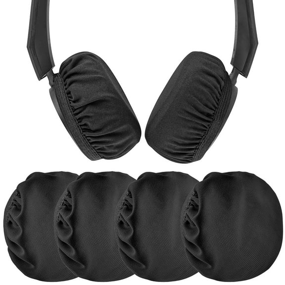 Geekria 2 Pairs Flex Fabric Headphones Ear Covers - Product Safety Certified - Washable & Stretchable Sanitary Protectors for On-Ear Headset, Sweat Pads for Gym, Gaming (S/Black)