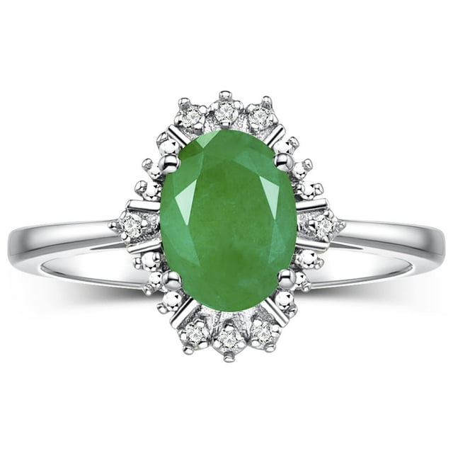 RYLOS Bagues pour Femmes Bague en Or Blanc 14K avec Pierre Précieuse Ovale 7X5MM et Diamants Étincelants Mai Émeraude Bijoux Taille 10