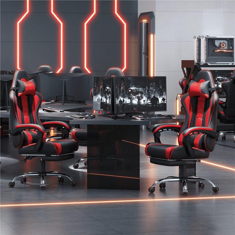Yaheetech Racing Gaming Chair, Black & Red with Massage Lumbar photo 5