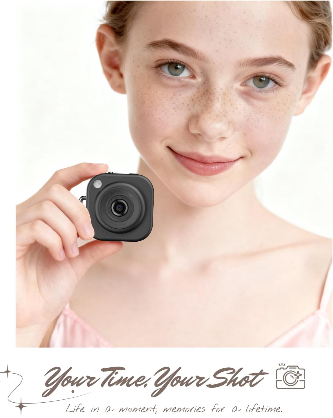 W & O Q16 Portable 46 MP Point & Shoot Digital Cameras with 32GB Card, Black