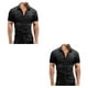 thumbnail image 3 of Qarigey Camisa de mezclilla para hombre bolsillos Pantalones vaqueros delgados Manga corta Estilo americano Moda Casual Camiseta de Gris oscuro L 2piezas, 3 of 6