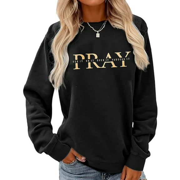 Women Christian Sweatshirt Pray Graphic Shirt Christian Religious Loose Crew Neck Top
