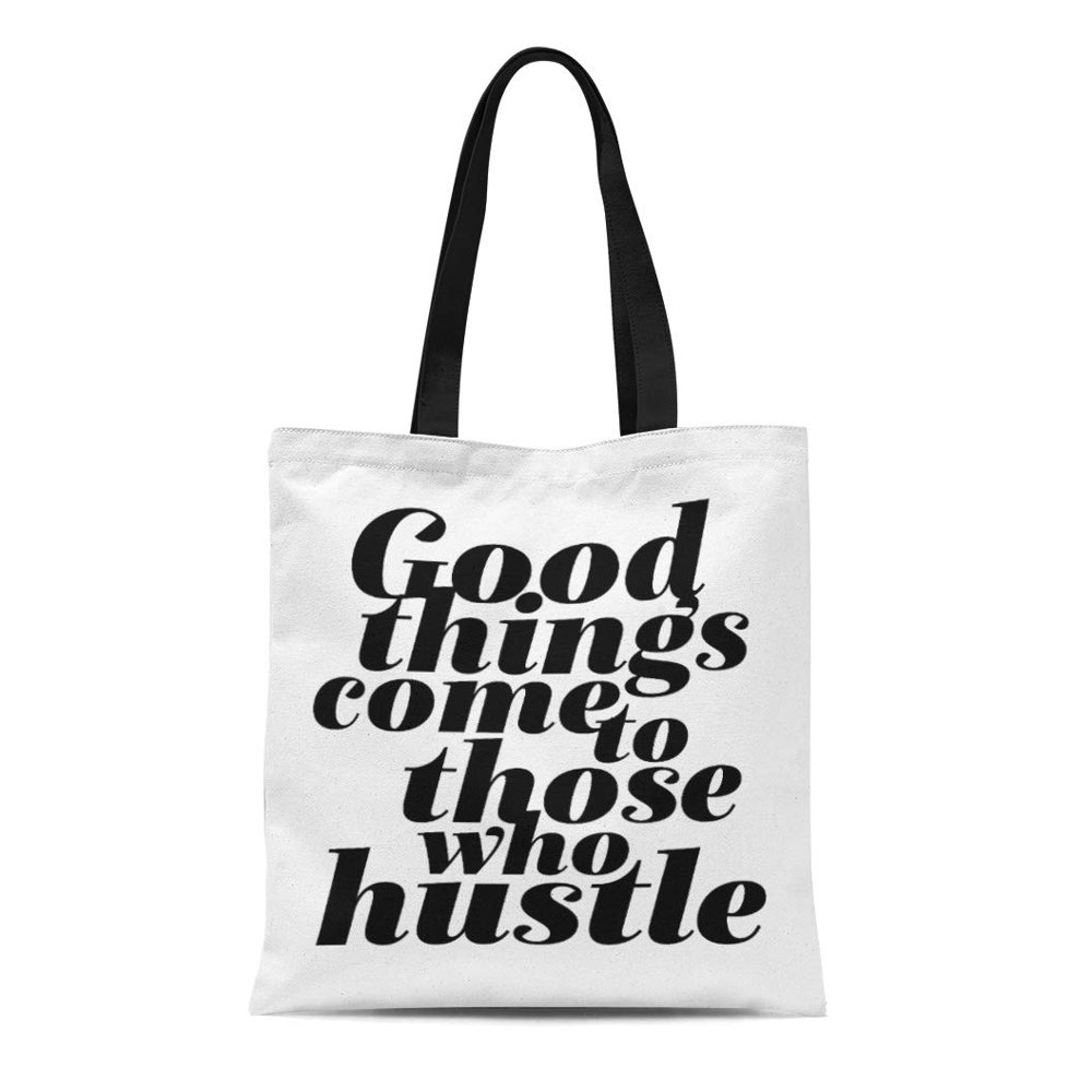 ASHLEIGH Canvas Tote Bag Inspirational Motivational Hustle Work Hard Words Quotations Slogans