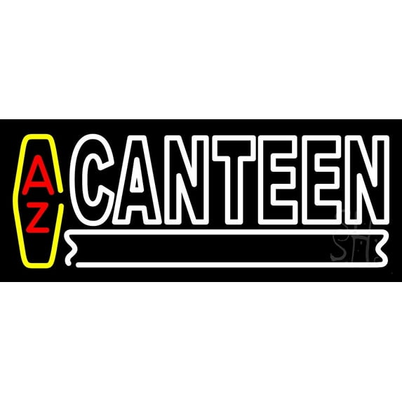 Double Stroke Canteen LED Neon Sign 10 x 24 - inches, Clear Edge Cut Acrylic Backing, with Dimmer - Bright and Premium built indoor LED Neon Sign for restaurant window and interior decor.