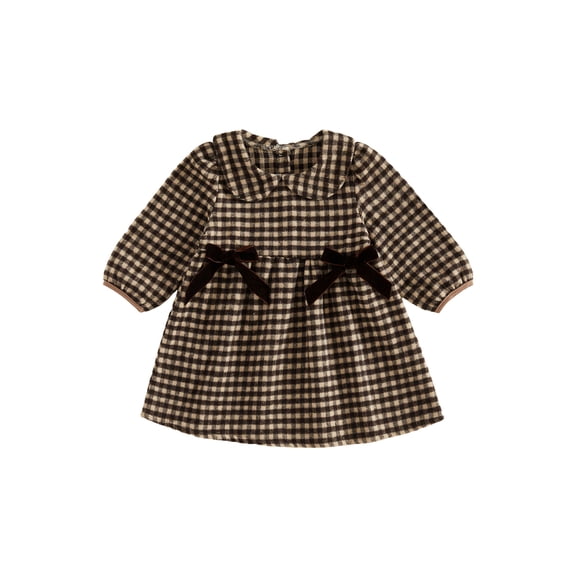 RUINIXCW Kids Girls Plaid Dress, Long Sleeve Doll Collar Fall Dress for Casual Daily