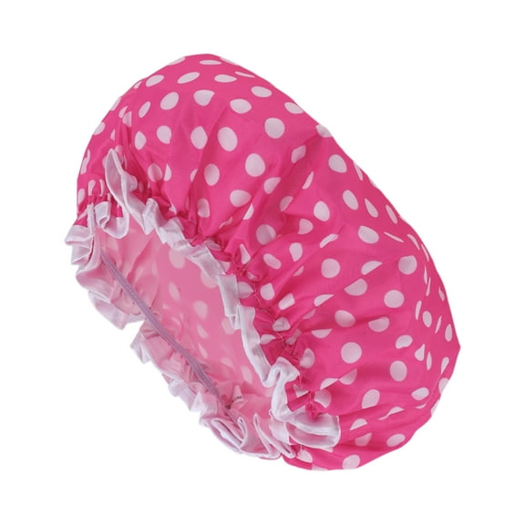 Unique Bargains 1 Pc Women Comfortable Bath Cap for Bathroom Business Travel Pink Oxford Cloth PEVA
