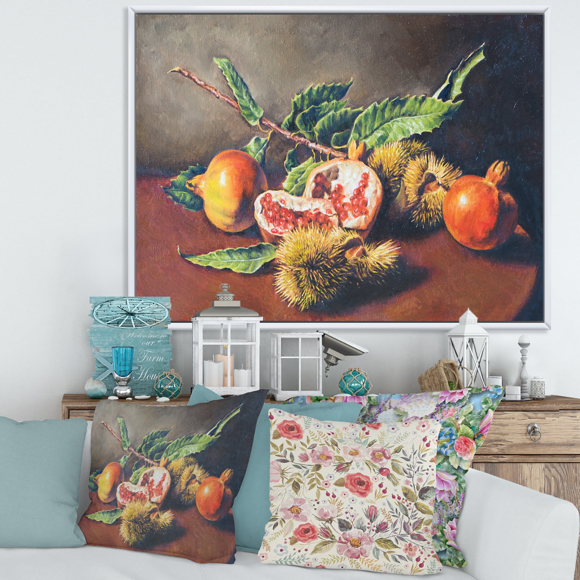Designart 'Ancient Still Life of Orange Fruits' Traditional Framed Canvas Wall Art Print