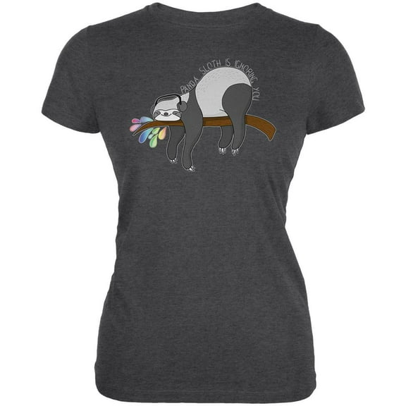 Panda Sloth is Ignoring You Juniors Soft T Shirt Deep Heather SM