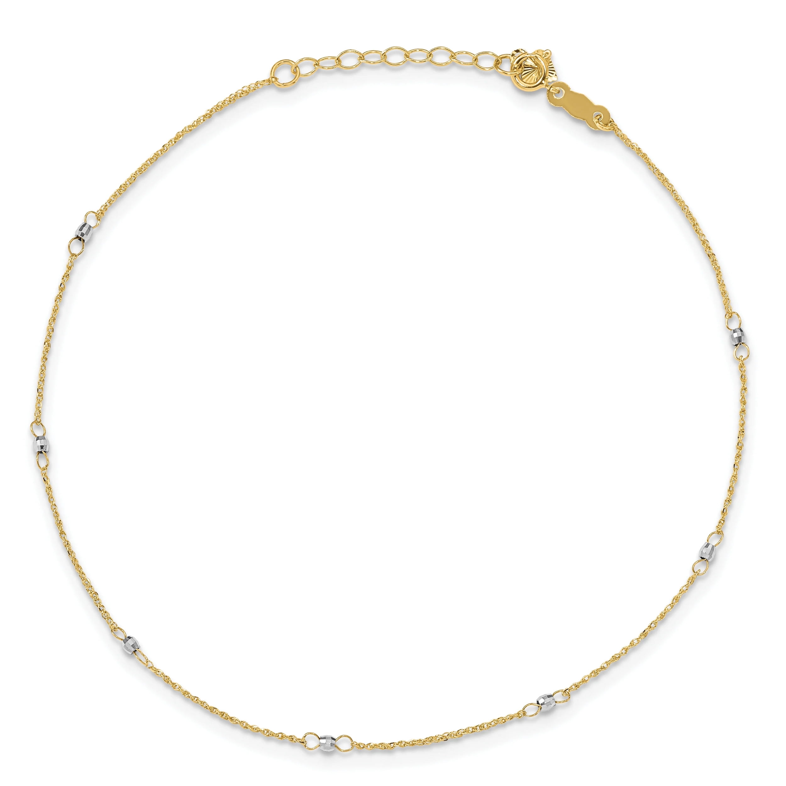 Primal Gold 14 Karat Two-tone Ropa Mirror Bead 9-inch Plus 1-inch Extension Anklet
