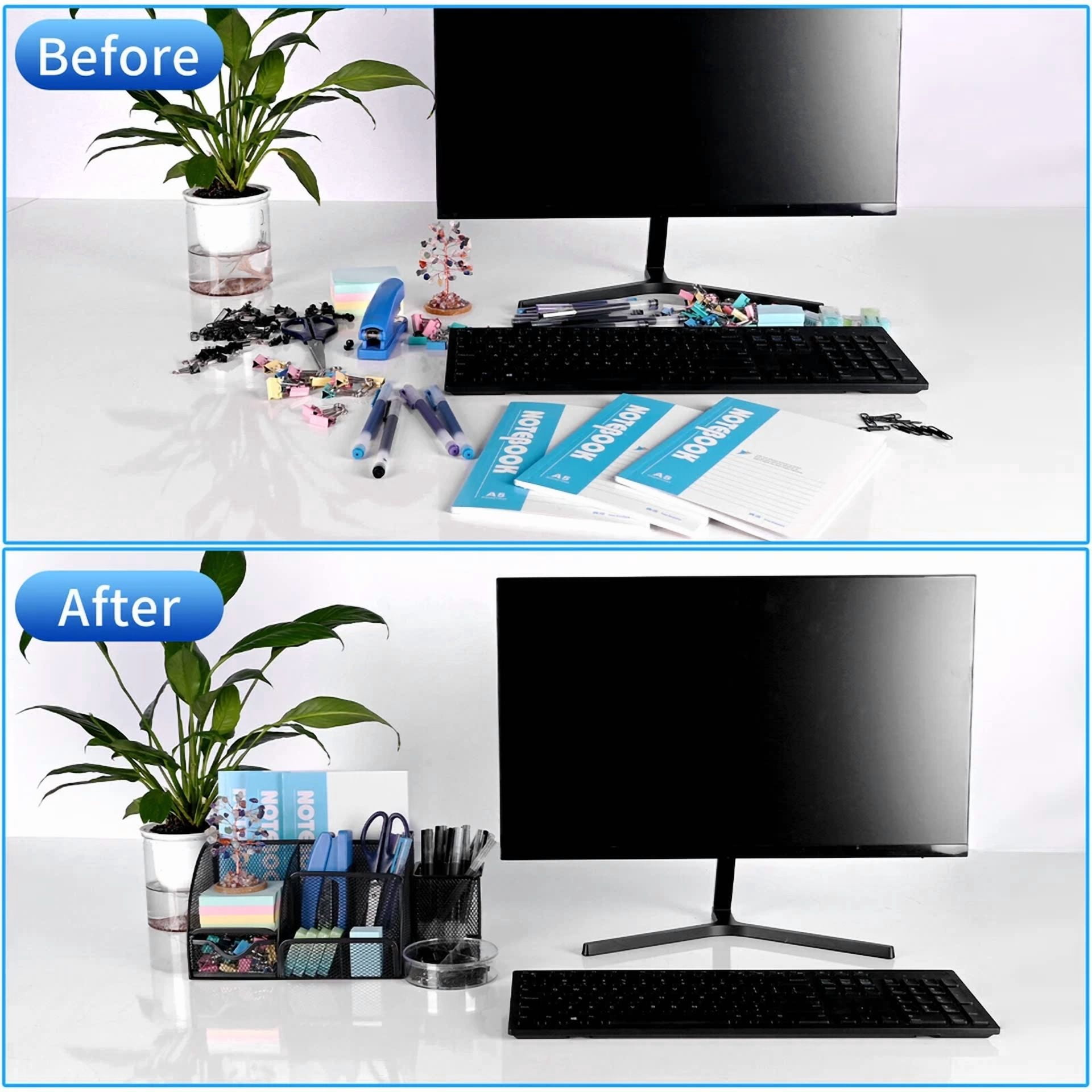 Multi-Functional 6 Compartments Office Desk Organizer Set Mesh Desktop Supplies