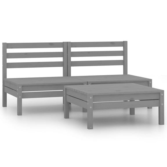 vidaXL 3 Piece Patio Lounge Set Solid Wood Pine Gray